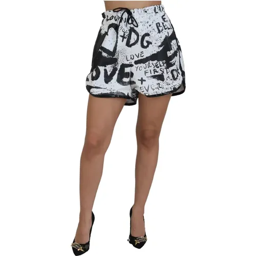 Weiße Bermuda-Shorts mit Graffiti-Print aus Baumwolle , Damen, Größe: XS - Dolce & Gabbana - Modalova