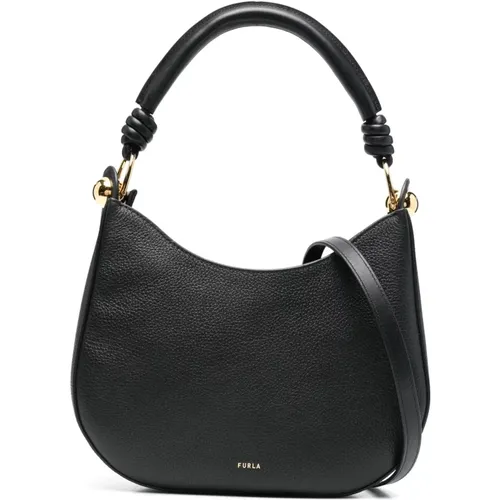 Schwarze Leder Hobo Handtasche , Damen, Größe: ONE Size - Furla - Modalova