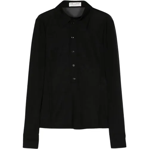 Semi-Sheer Pointed Collar Shirt , female, Sizes: M - Saint Laurent - Modalova