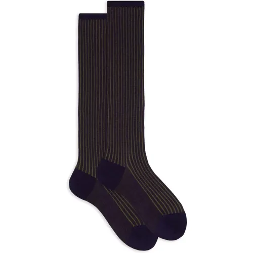 Lila Gerippte Lange Baumwollsocken , Damen, Größe: XS - Gallo - Modalova