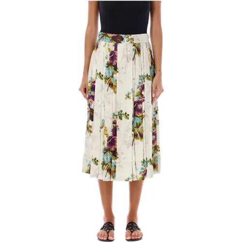 Floral Pleated Midi Skirt , female, Sizes: S - TORY BURCH - Modalova