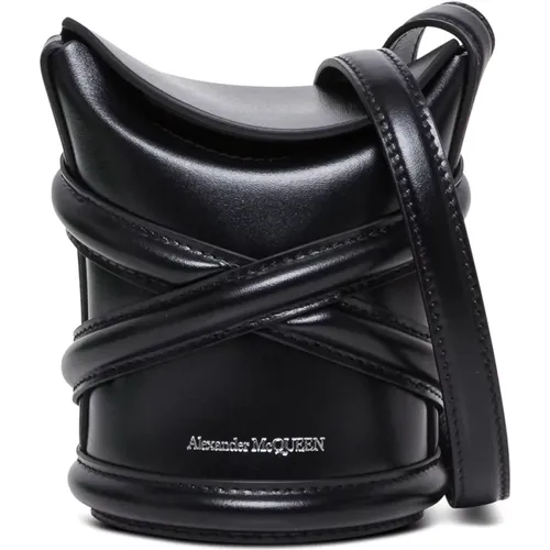 Schwarze Leder Mini The Curve Bucket Tasche , Damen, Größe: ONE Size - alexander mcqueen - Modalova