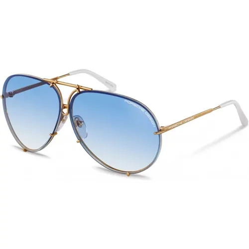 Gold Frame Sunglasses Blue Gradient Lenses , unisex, Sizes: 66 MM - Porsche Design - Modalova