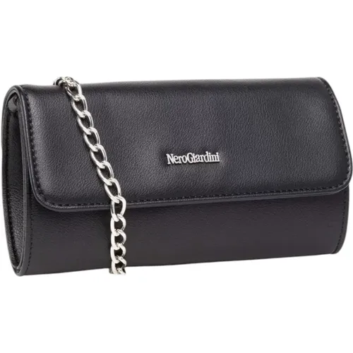 Schwarze Gartenmodell Leder Clutch - Nerogiardini - Modalova