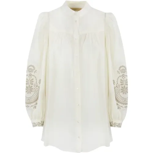 Linen Long Sleeve Embroidered Shirt , female, Sizes: 2XS, M, XS - Max Mara Weekend - Modalova