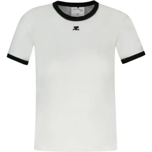 Kontrast T-Shirt - Baumwolle - Heritage , Damen, Größe: XL - Courrèges - Modalova