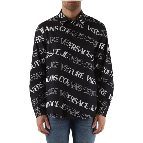Regular Fit Cotton Shirt with All-Over Logo Print , male, Sizes: XL, S - Versace Jeans Couture - Modalova