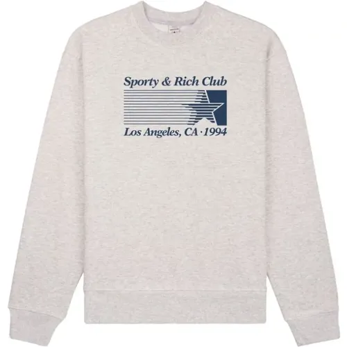 Heather Grey Baumwollmischung Logo Sweater , Damen, Größe: S - Sporty & Rich - Modalova