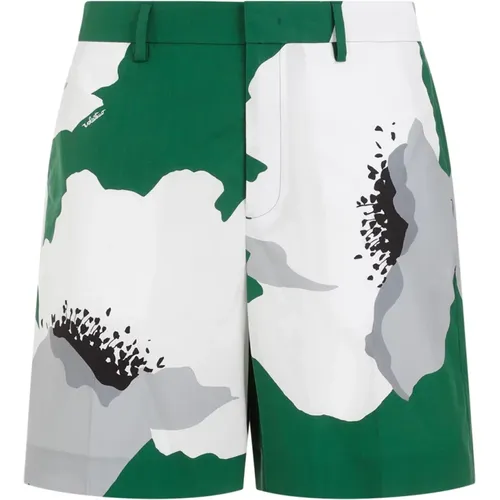 Baumwollshorts Smeraldo Grigio,Blumenporträt Bedruckte Shorts - Valentino - Modalova
