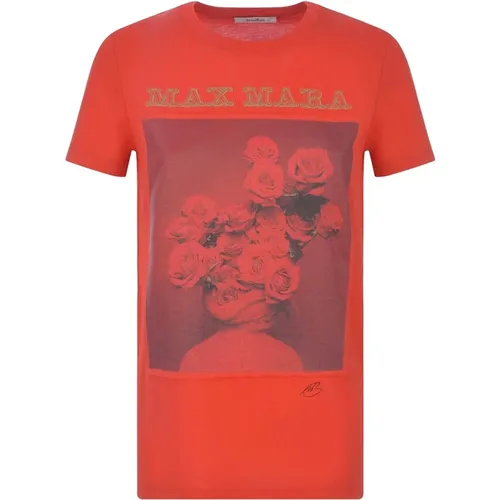 Rotes Rosen Grafik T-Shirt Max Mara - Max Mara - Modalova