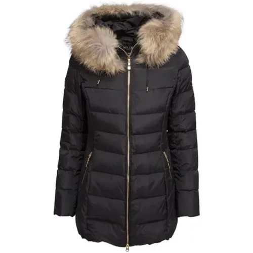 Schwarze Daunenjacke mit Waschbärfell , Damen, Größe: 2XS - Hollies - Modalova