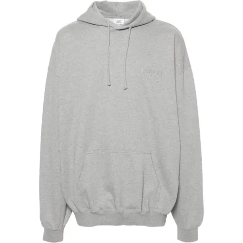 Grey Sweater with Drawstring Hood and Embroidered Logo , female, Sizes: L, M - Vetements - Modalova