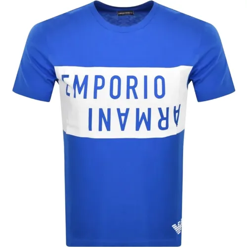 Großes Logo Baumwoll T-Shirt - Blau , Herren, Größe: M - Emporio Armani - Modalova
