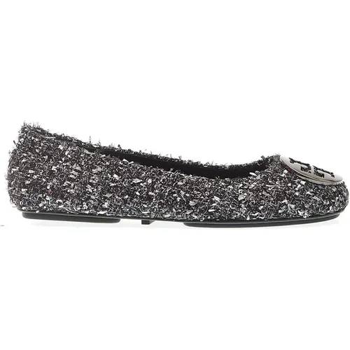 Schwarze Silber Ballerinas Bouclè Effekt , Damen, Größe: 37 1/2 EU - TORY BURCH - Modalova