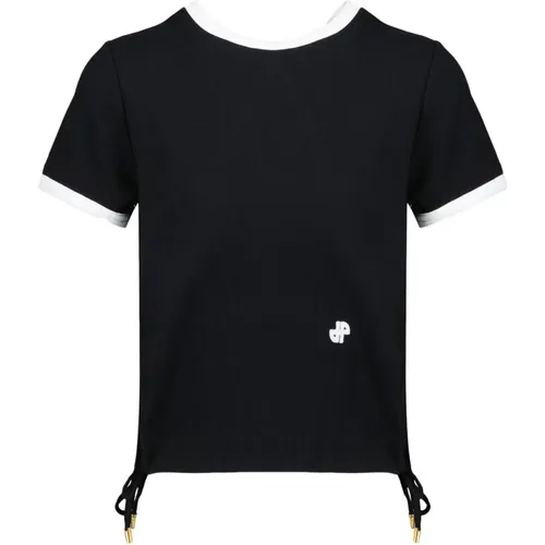 Schwarzes Stretch-Baumwoll-T-Shirt mit Chenille-Logo-Patch - Patou - Modalova