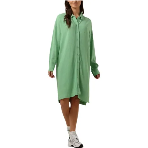 Langes Leinenhemd Kleid Grün , Damen, Größe: L - Selected Femme - Modalova
