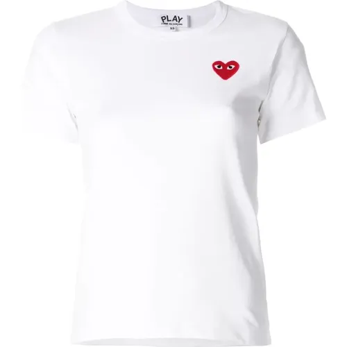 Embroidered Heart Logo T-Shirt , female, Sizes: L - Comme des Garçons Play - Modalova