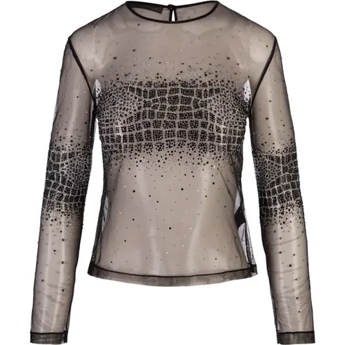 Tulle Top with Rhinestone Crocodile , female, Sizes: S, M, 2XS - Ermanno Scervino - Modalova