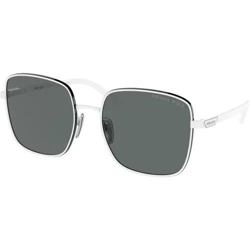 Weiße/Dunkelgraue Sonnenbrille , Damen, Größe: 57 MM - Prada - Modalova