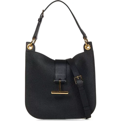 Leather Shoulder Bag with Gold-Tone T-Buckle , female, Sizes: ONE SIZE - Tom Ford - Modalova