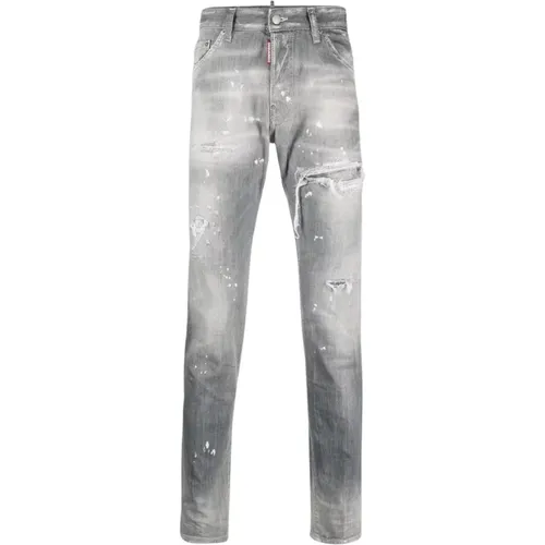 Distressed Ripped Slim Cut Jeans Hellgrau , Herren, Größe: 2XL - Dsquared2 - Modalova