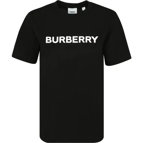 Schwarzes Baumwoll-T-Shirt Rundhals , Damen, Größe: XS - Burberry - Modalova