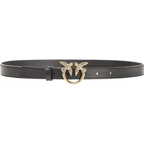 Slim Leather Belt with Loe Birds Diamond Cut Buckle , female, Sizes: L - pinko - Modalova