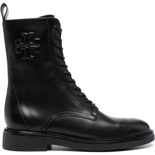 Embossed Logo Lace-Up Leather Boots , female, Sizes: 3 UK, 7 1/2 UK, 6 UK, 5 UK, 5 1/2 UK, 3 1/2 UK - TORY BURCH - Modalova