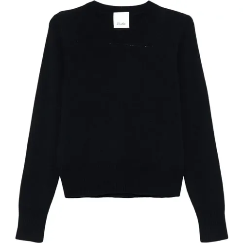 Navy Blauer Kaschmir Strickpullover , Damen, Größe: M - allude - Modalova