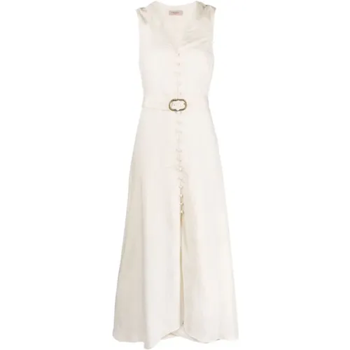 Ivory V-Ausschnitt Ärmelloses Kleid,Ivory Weißes V-Ausschnitt Kleid - Twinset - Modalova