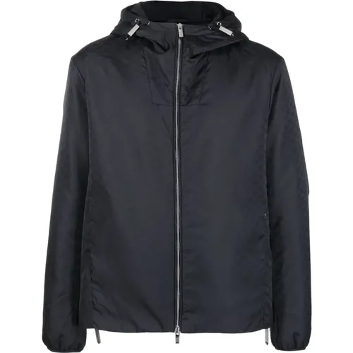 Monogram-Pattern Hooded Jacket , male, Sizes: 2XL, S - Emporio Armani - Modalova
