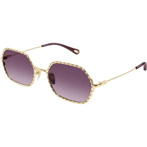 Rectangular Sunglasses with Purple Lenses , female, Sizes: 56 MM - Chloé - Modalova