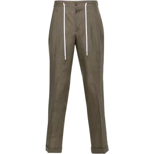 Linen Pleated Pants , male, Sizes: M - Barba - Modalova