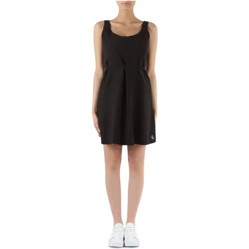 Twill viscose dress with logo patch , female, Sizes: XS, M, S - Calvin Klein Jeans - Modalova