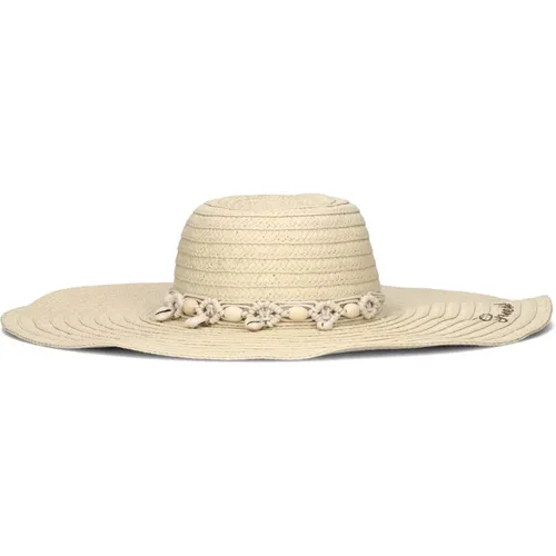 Brauner Fedora Hut mit Perlen und Muscheln , Damen, Größe: L - Guess - Modalova