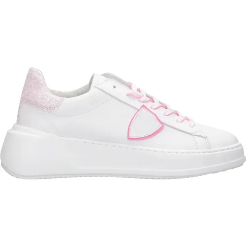 Weiße+Fuchsia Sneakers mit laminierten pinken Vibes , Damen, Größe: 40 EU - Philippe Model - Modalova