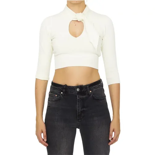 Elfenbein Crop Top mit Schleifendetail , Damen, Größe: XS - The Attico - Modalova