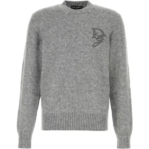 Grey Melange Nylon Blend Sweater , male, Sizes: L - Dolce & Gabbana - Modalova