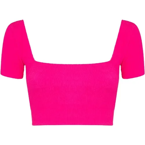 Geprägtes Fuchsia Crop Top mit offenem Rücken , Damen, Größe: L - Me-Fui - Modalova