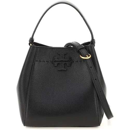 Grained Leather Bucket Bag with Double T Embellishment , female, Sizes: ONE SIZE - TORY BURCH - Modalova