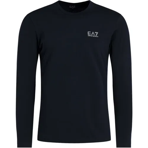 Herren Langarm Stretch Baumwoll T-Shirt - EA7 , Herren, Größe: XL - Emporio Armani EA7 - Modalova