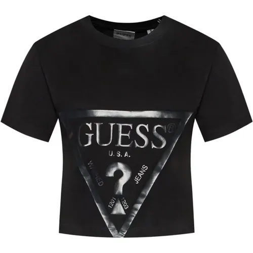 Kurzarm Logo Tee - Schwarz , Damen, Größe: M - Guess - Modalova