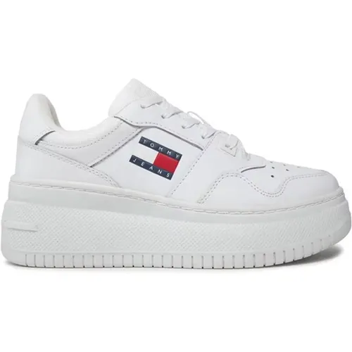 Stilvolle bedruckte Ledersneaker mit Gummisohle , Damen, Größe: 41 EU - Tommy Jeans - Modalova