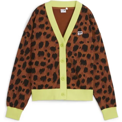 Leopard Print Cardigan Sweater , Damen, Größe: XS - Puma - Modalova