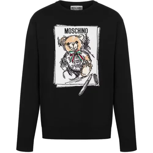 Teddybär Intarsia Baumwollpullover Schwarz , Herren, Größe: XL - Moschino - Modalova