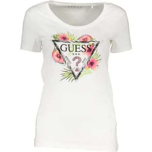 Weiße Baumwolltops & T-Shirt mit Druck , Damen, Größe: XL - Guess - Modalova