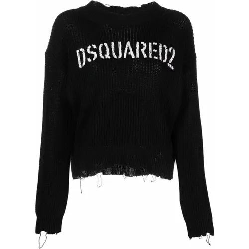 Distressed Logo Sweater , female, Sizes: S - Dsquared2 - Modalova