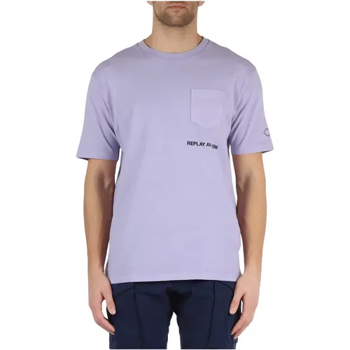 Baumwoll T-Shirt mit Fronttasche , Herren, Größe: L - Replay - Modalova