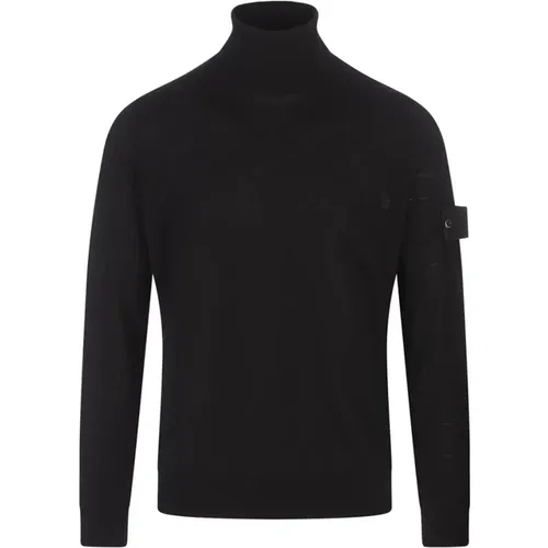 Wollrollkragenpullover in Schwarz , Herren, Größe: M - Stone Island - Modalova