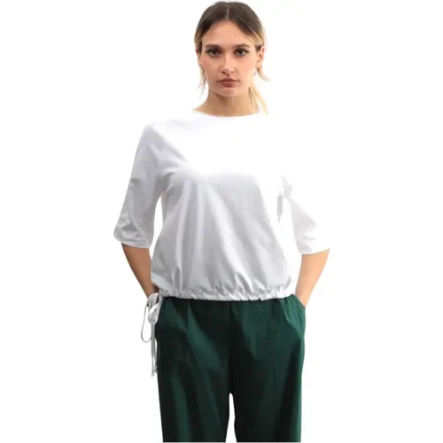 Weiße Baumwoll-T-Shirt mit Kordelzugsaum - Liviana Conti - Modalova